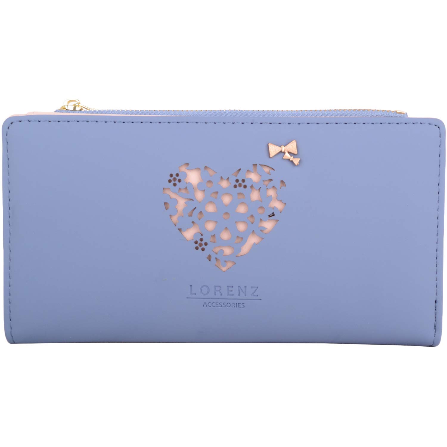 Womens Smooth Faux Leather RFID Protected Money/Credit Card Clutch Purse - Cool Blue