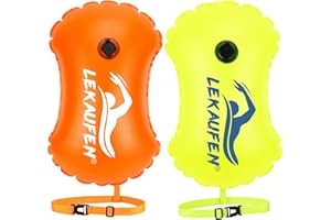LEKAUFEN 2 Pack Swim Buoy for Open Water, Swimming Bubble Safety Float with Adjustable Waist Belt for Swimmers Triathletes Kayakers Snorkelers, Swimming Open Water Buoy for Safer Swim Training