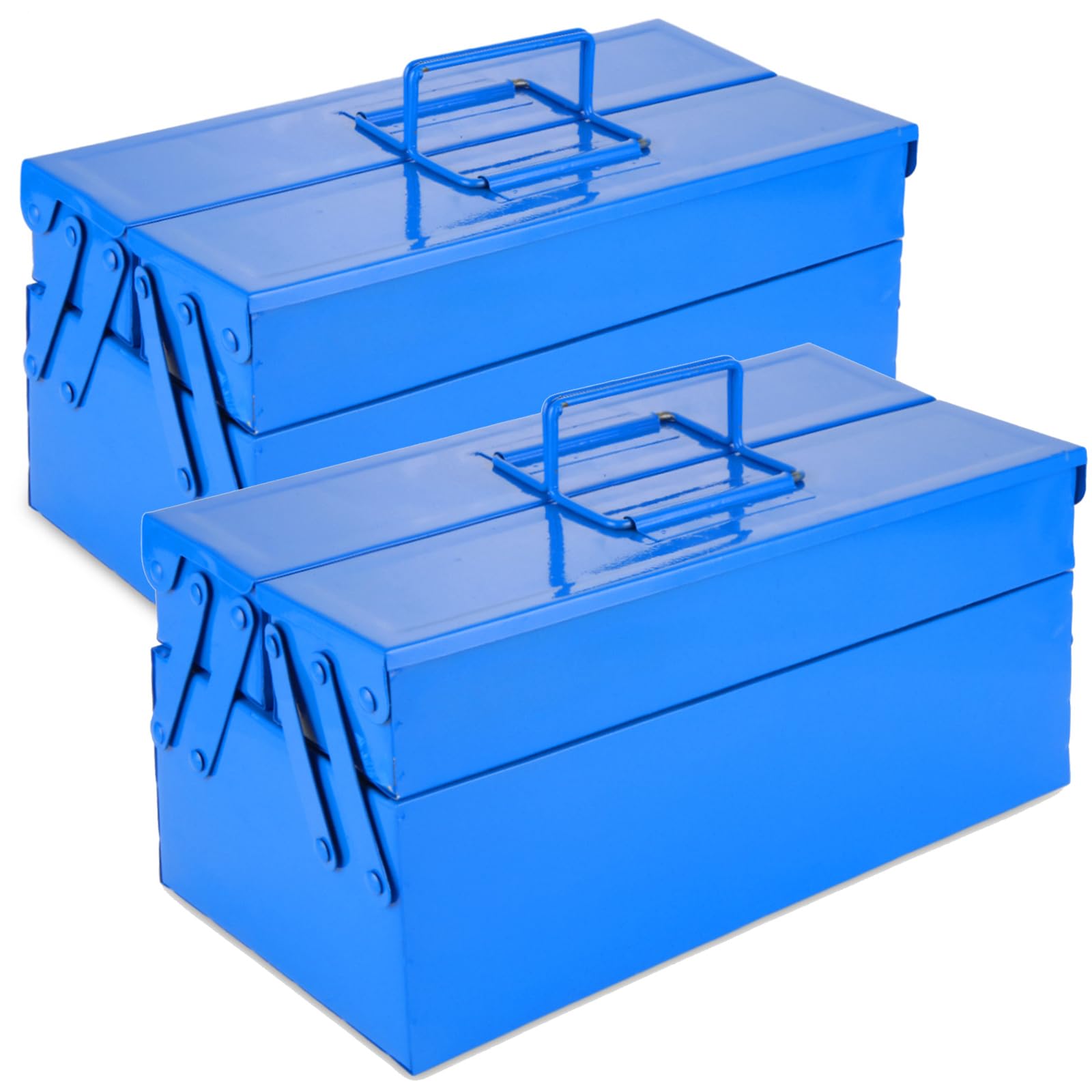 Photo 1 of EATHEATY 2 Pack Metal Cantilever Tool Box, 2-Layer 3-Tray Metal Tool Box Organizer Folding Tool Box with Handle, 13" Multi-Function Portable Tool Box Storage Box for Household Warehouse Repair Shop