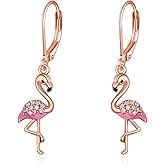 Flamingo Dangle Earrings for Women 925 Sterling Silver 18K Rose Gold Plated Flamingo Drop Leverback Earrings Jewelry Gifts