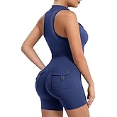 YEOREO CoreFlex Sleeveless Workout Jumpsuit With Pockets Zip Up Back Scrunch Gym Romper for Women Yoga