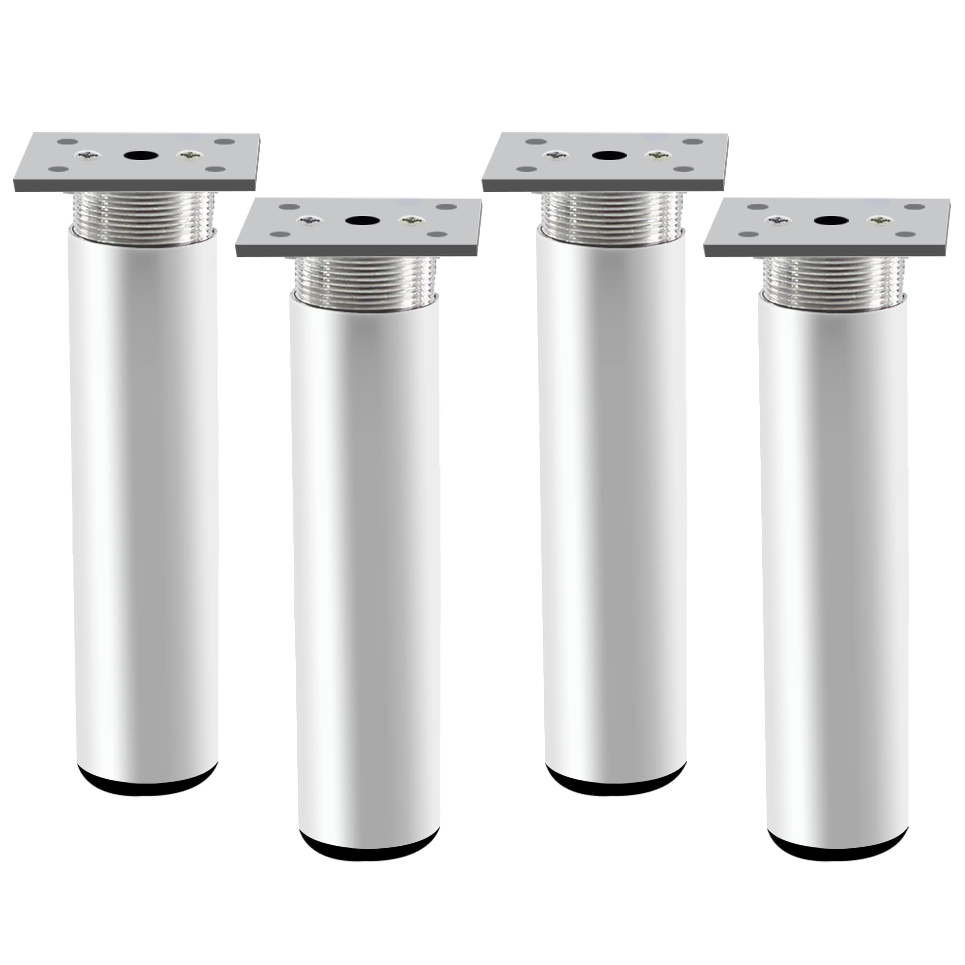 Rusoz 4Pcs Adjustable Furniture Legs,Metal Table Legs 200 mm Matt Sliver Aluminum Alloy Round Sofa Feet Replacement Adjustable Height 0-10 mm with Screws for Cabinet,Bed,and Wardrobe