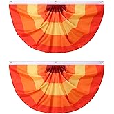 Remagr 2 Pcs Fall Bunting Thanksgiving Fan Flag, 3 Grommets Autumn Pleated Fan Banner for Outside House Yard Backdrop Supplies Indoor Outdoor Hanging Decorations (1.5 x 3 Ft)