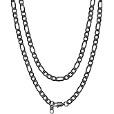 Bandmax Stainless Steel Figaro Chain Necklaces for Men Women, Silver/Gold/Black 4MM/6MM/9MM Flat Italian Style Figaro Link Chains Length 14"-30", Gift Packed