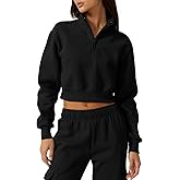 QINSEN Womens Half Zip Crop Sweatshirt High Neck Long Sleeve Pullover Cropped Top