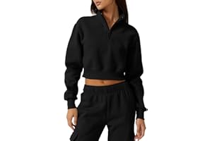 QINSEN Womens Half Zip Crop Sweatshirt High Neck Long Sleeve Pullover Cropped Top