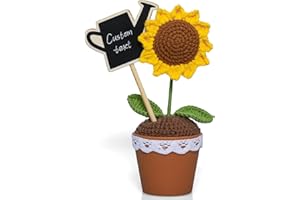 MSEHKM Personalized Handcrafted Crochet Sunflower Potted Plant with Customizable Chalkboard Inspirational Sunflower for Anyone