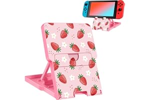 Lotadilo Switch Stand for Nintendo Switch/OLED - Cute Holder for Women Girls Boys Kids Teens Cartoon Design Cool Phone Stand Adjustable Portable Foldable Switch Accessories, Strawberry