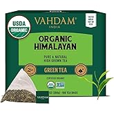 VAHDAM, Organic Himalayan Green Tea (100 Count) High Grown, Non GMO, Gluten Free, Low Caffeine | Earthy & Smooth | Resealable & Plant-Based Pyramid Tea Bags