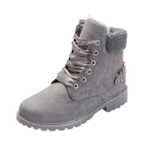 Slduv7 Winter Fur Womens Snow Boots Faux Leather Outdoor Hiking Lace Ankle Bootie For Women