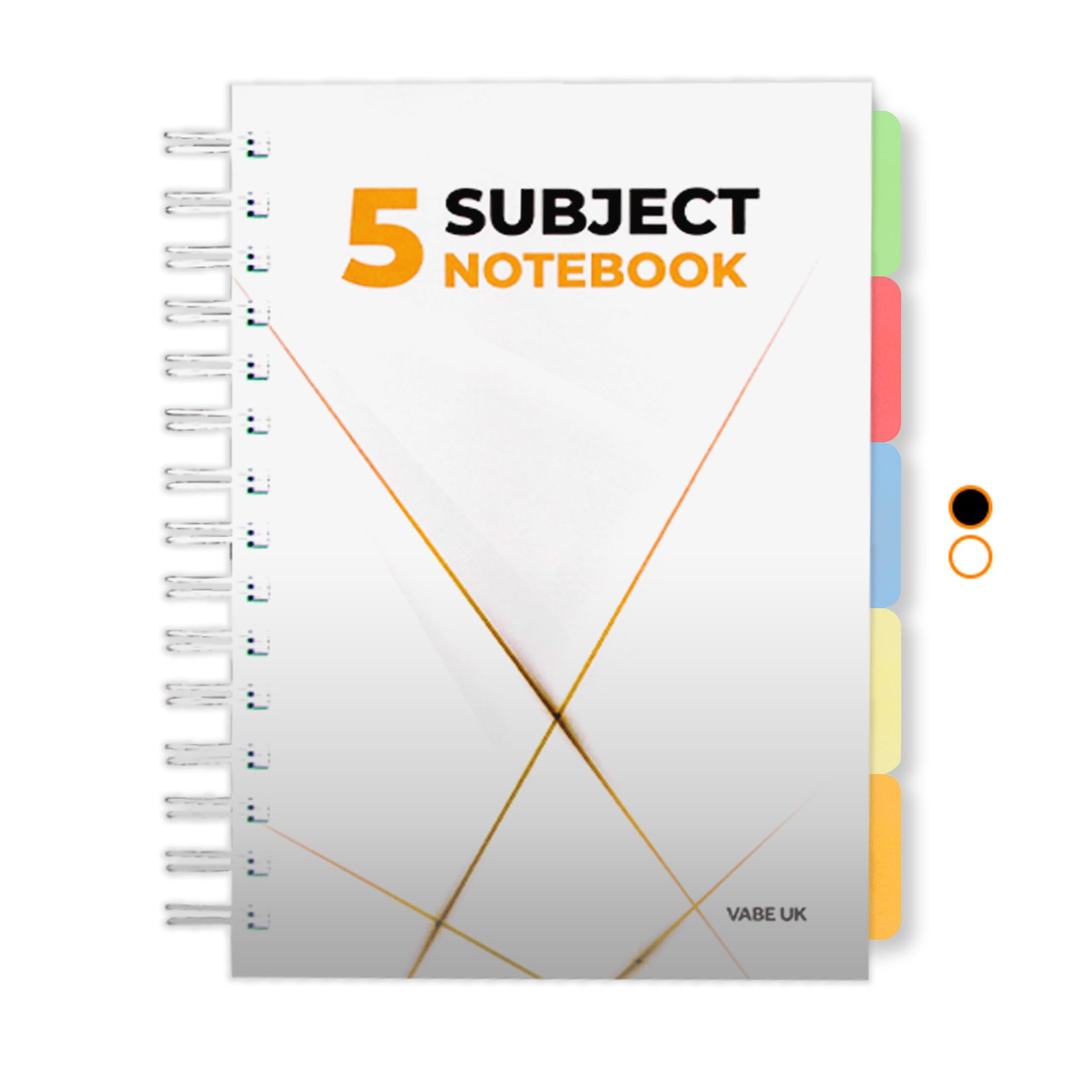VABE UK A5 Subject Notebook/Project Book - Notebook with 5 Dividers - 300 Pages (150 sheets) - 100gsm lined Paper - Thick Matte Laminated Cover - a5 note pad - a5 Subject Book (1, White)