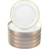 Rubtlamp 60 Pcs Gold Plastic Plates,10 inch Clear Gold Dinner Plates, Hammer Pattern Design, Fancy Clear and Gold Disposable Plates For Party
