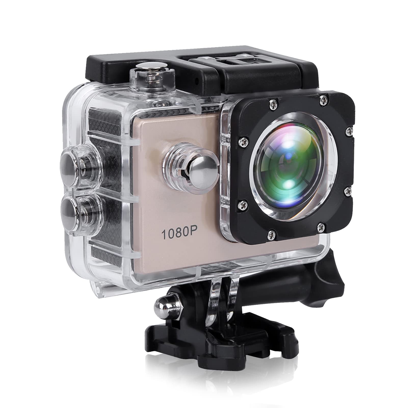 Bindpo Action Camera, 1080P 12MP HD 30M Waterproof Sports Camera 2 Inch Touch Screen with Accessories for Vlogging, Diving, Skiing(Golden)