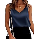 Mawor Satin Tank Tops for Women Loose Fit Sleeveless V Neck Cami Camisole Blouses Shirt Top