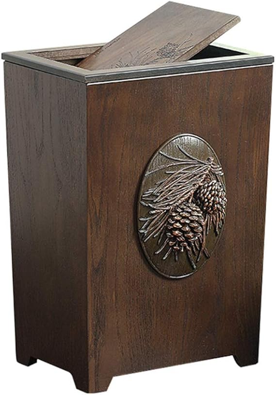 GWW Wooden square rubbish bin, household waste bin with lid and inner