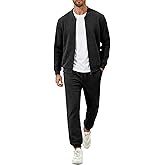 UOUA Men's Tracksuit 2 Piece Sets Casual Sweatsuit with Full Zip Athletic Jogging Suits Waffle Plaid Jacquard Outfits