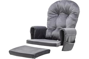 SyyBhb Glider Rocker Replacement Cushions with Storage Pocket, 5PCS, Soft Velvet Thickened, Washable Nonslip, Universal for Use in Glider Rocking Chair, Dark Grey