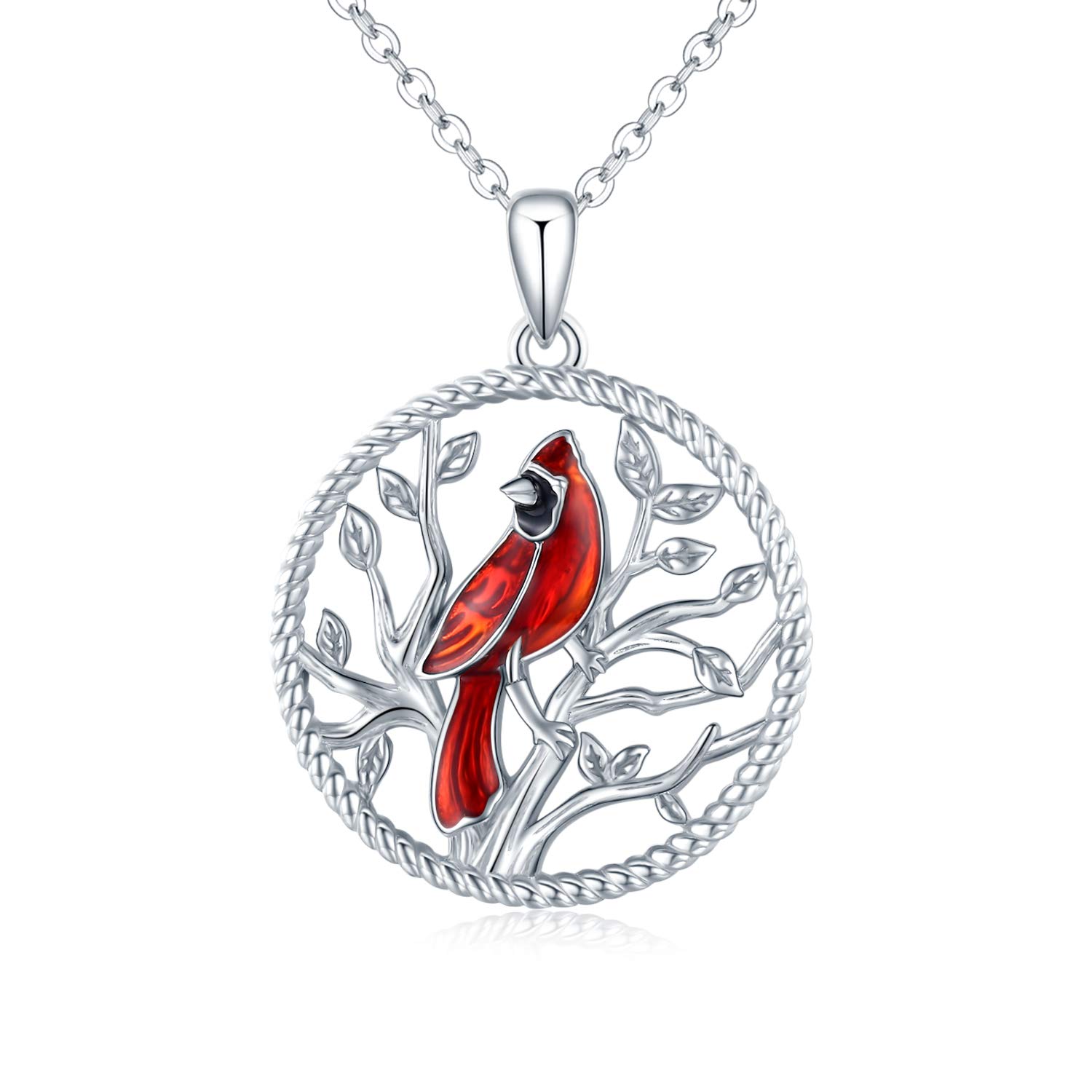 ECHOOY Cardinal Necklace S925 Sterling Silver Cardinal Tree Of Life Pendant Necklace Memorial Jewellery Gift for Women Girls Teen Mother's Day Birthday Christmas