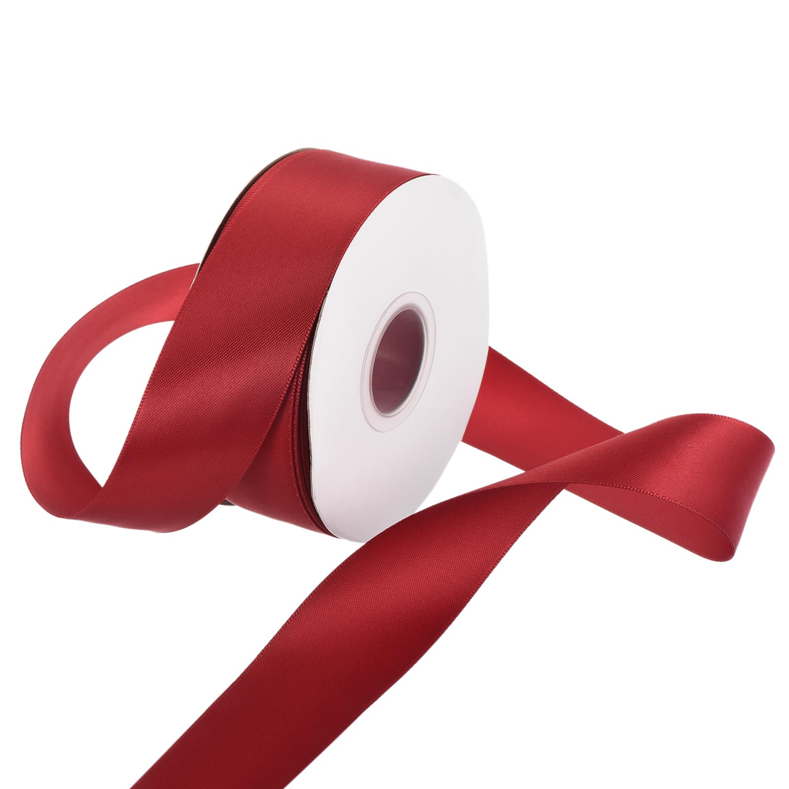 Rebower 32mm Satin Ribbon 23m Thick Double Face Grosgrain Silk Ribbon, [for Gift Wrapping, Hair Bows, Wedding, Cake, Flower] - 25 Yard/75ft/Burgundy Red
