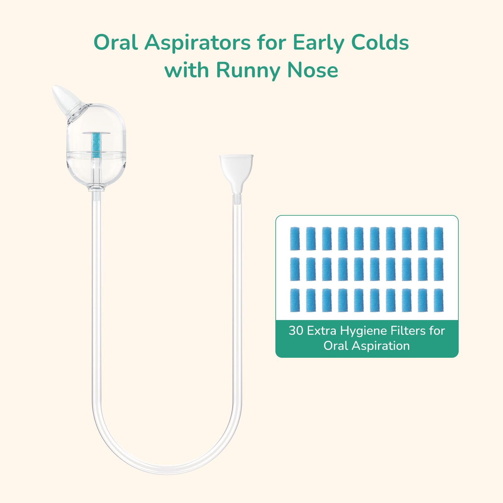 Nasal Aspirator for Baby, Hand Pump ＆ Oral Suction 2 in 1 Baby Nasal Aspirator and Baby Nose Sucker, with 30 Hygiene Filters and a Convenient Storage Travel Case