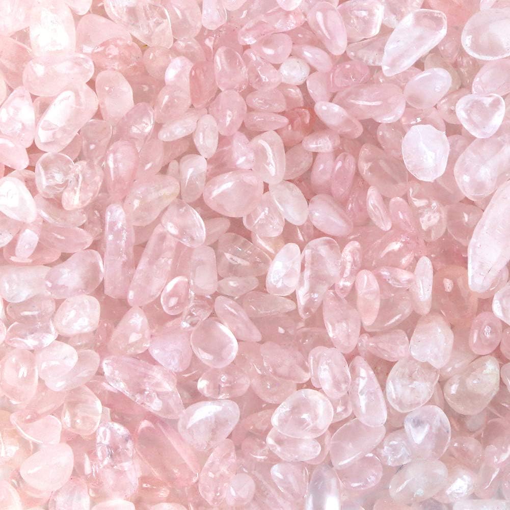 Indoor Fountains & Accessories - JOHOUSE Rose Quartz Crystals, 1lb Pink Crushed Rose Quartz Chips Bulk Tumbled Stones Irregular Shaped Succulent Pebbles Decorative Rocks for Aquarium Fish Tank Vase Filler DIY Crafts Indoor Plants
