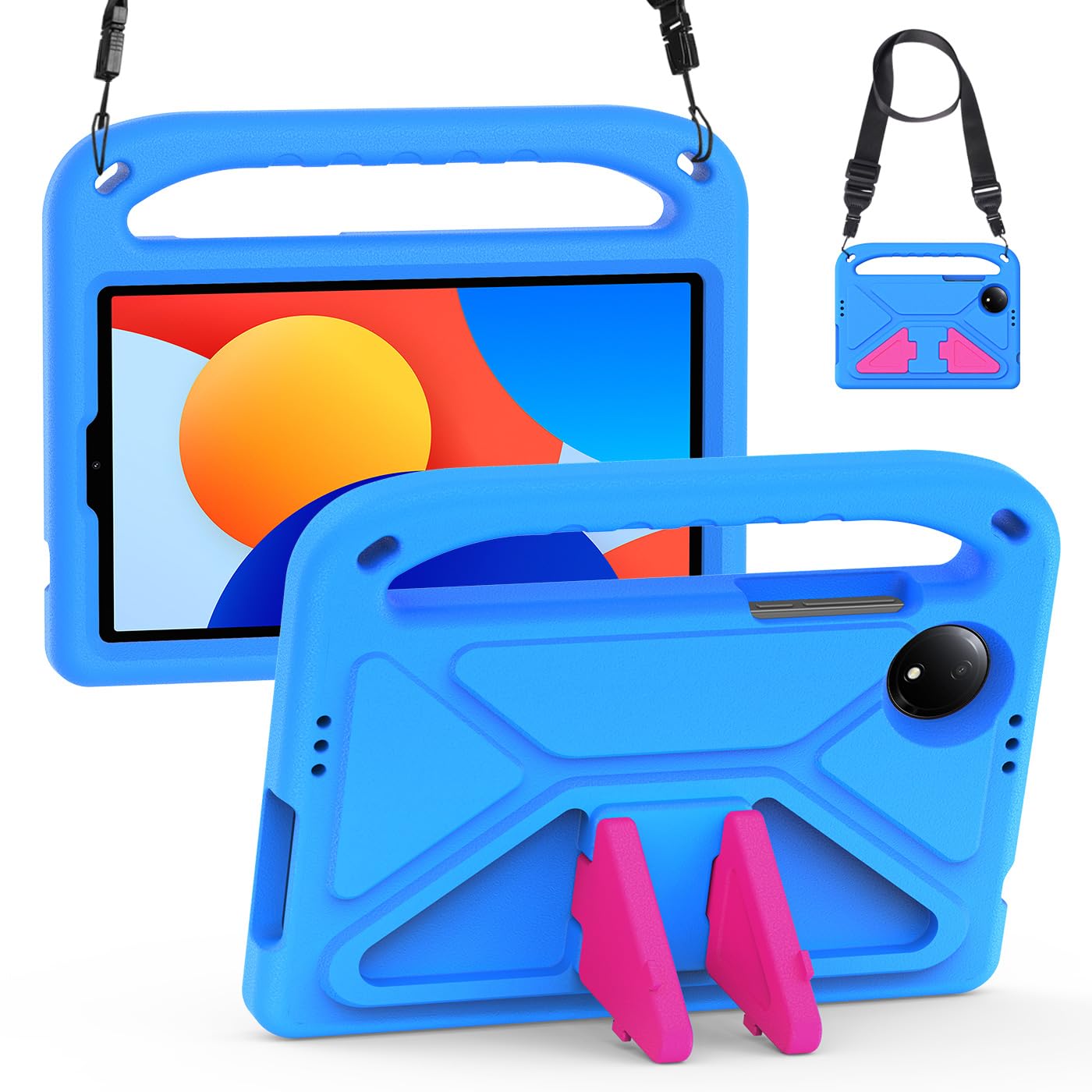 RollinCase Kinder Hülle für Xiaomi Redmi Pad SE 8.7 Zoll 2024, Eva Leicht Stoßfest Schutzhülle mit Kindergriff und Schultergurt, Blau 9
