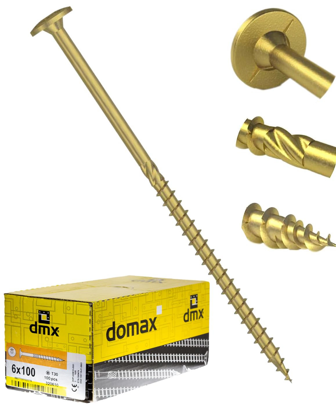 8mm x 200mm (Pack of 50) Yellow Hardened Wafer Head Torx Wood Timber Construction Screw High Performacne Carpenter Screws J06-J09A