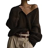 Yimoon Womens Fuzzy Cardigan Sweater V Neck Long Sleeve Button Down Slouchy Furry Knit Sweaters 2026