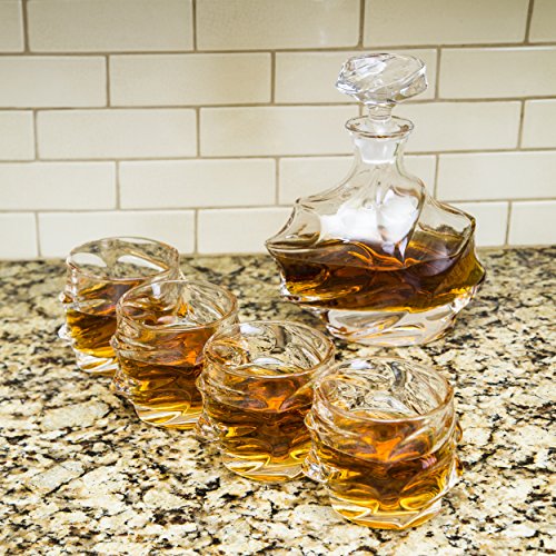 Beautiful Mountain Decanter Set, by The Wine Savant - Limited Edition and Luxurious Lead Free Glass, Comes with 1 Decanter (750ML) 4 Glasses