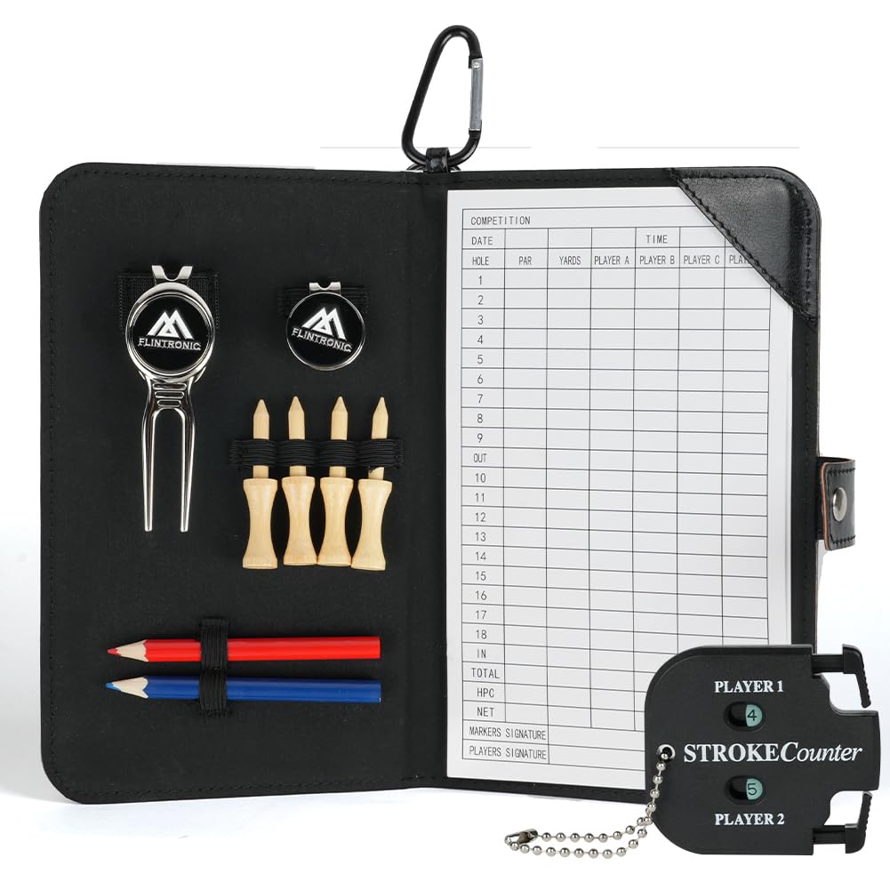 flintronic Scorecard Holder, Golf Scorecard Holder Waterproof, Leather Golf Score Card Wallet with Pen, Golf Scorecard Cover Leather Scorecard for Golf Score Cards Men & Women-10 Pieces Golf Set