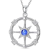 SWKGYBO Compass Necklace for Women Blue Sapphire Necklace Sun Moon Pendant 925 Sterling Silver North Star Anniversary Birthday Gifts Jewelry for Her