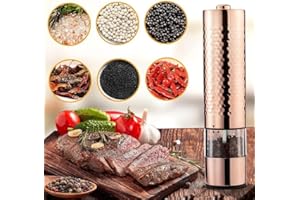 GREAT LIFE COMPANY Exquisitely Reflective Dining Centerpiece: Rose Gold Hammered Copper Finish Electric Salt Pepper Mill with Long Lasting Ceramic Grinder