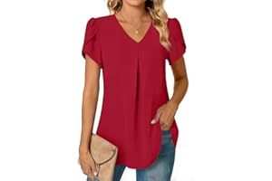 Anyally Women's Plus Size Summer Dressy Chiffon Blouses Short Sleeve V Neck Tunic Tops for Leggings Casual T-Shirts