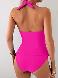 Eomenie Womens Halter Tankini Bathing Suit Ruched