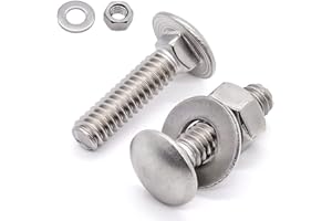 Glvaner (10 Sets) 1/4-20 x 3/4" Stainless Steel Carriage Bolts Screws Round Head Square Neck and Hex Nuts & Flat Washers 304 Stainless Steel 18-8 Full Thread Coverage