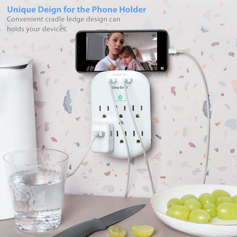 2 Pack 6Outlet Wall Surge Protector, Multi Plug Outlet Extender