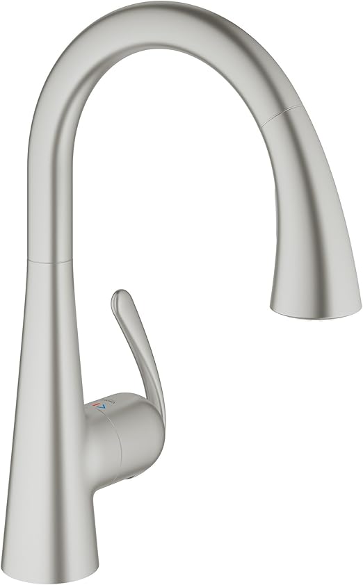 GROHE 32298DC1 Ladylux Cafe 1 Handle PullDown Kitchen Faucet, Super Steel Infinity Finish