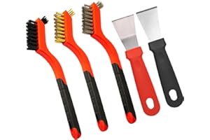 WMXXBRU Wire Brush Set 5pcs - Nylon/Brass/Stainless Steel Bristles with Curved Handle Grip for Rust Removal, Dirt, Paint Scrubbing, Crevice Cleaning Brush for Bathroom Gap, Kitchen, Bathroom, Window, Faucets
