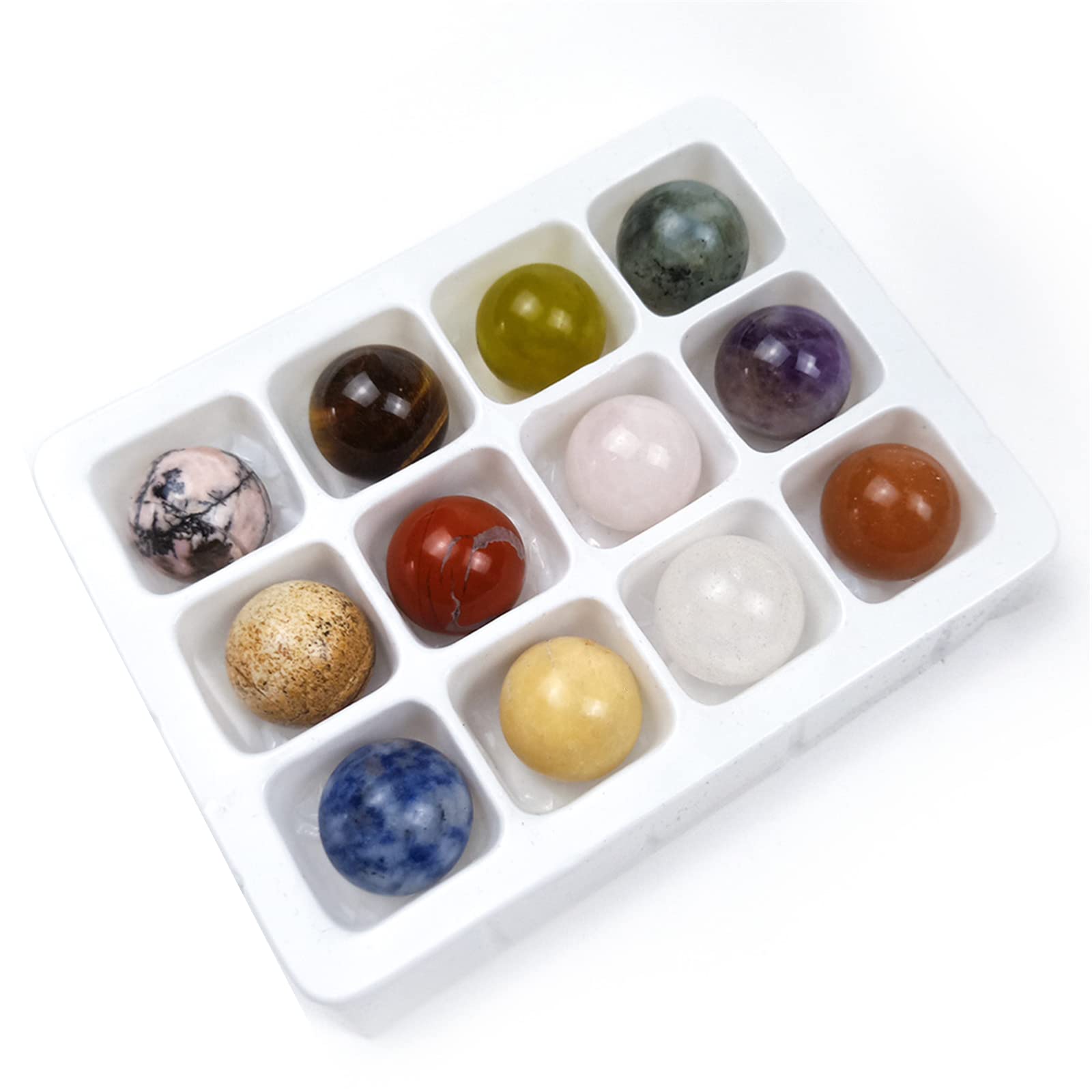 WANGCL 12Pcs Assorted Crystal Healing Gemstone Mix Spheres Stone Ball 18-20mm Mineral Tumble Reiki Decor Collection Natural Chakra Quartz Ornaments