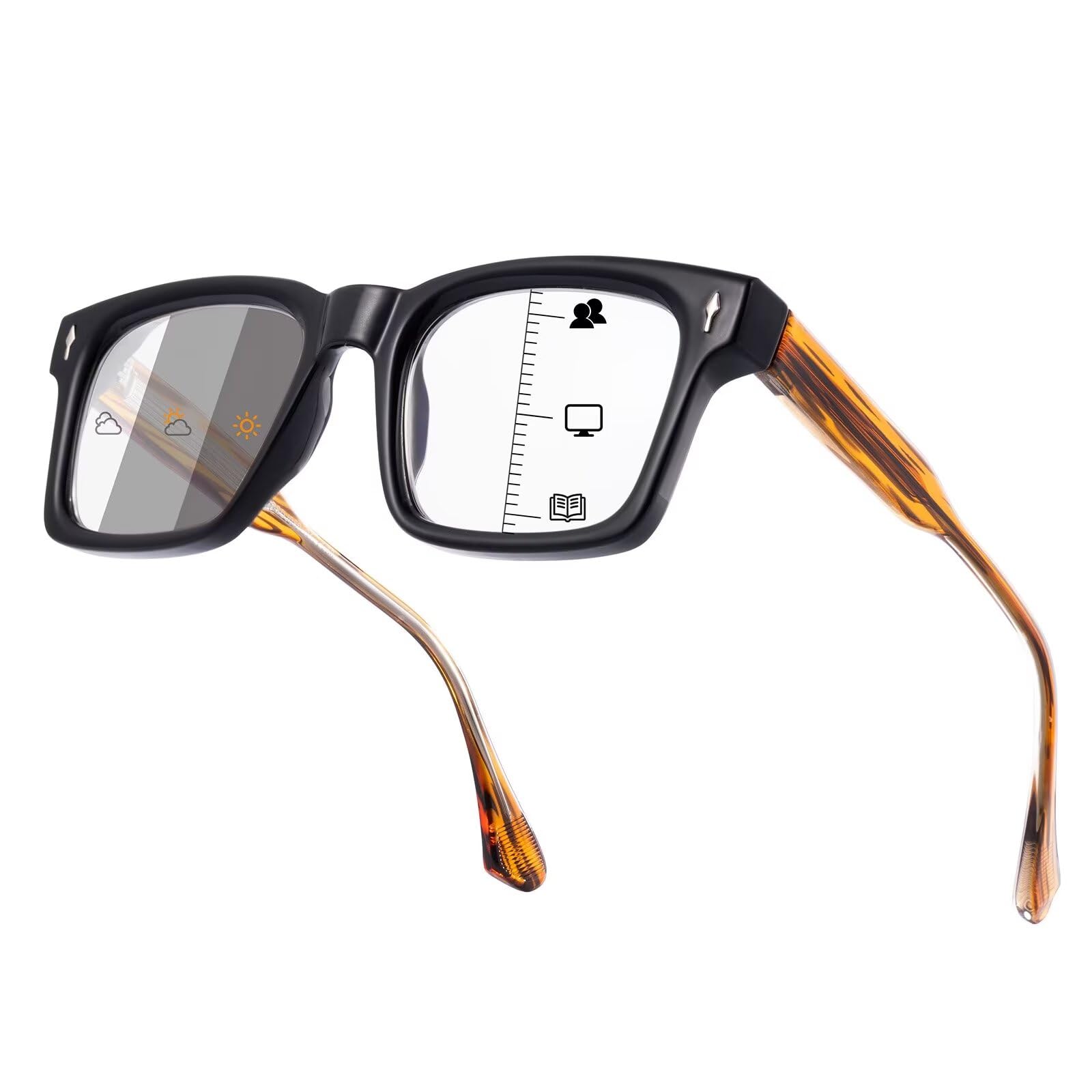 SKYWAY Mens Photochromic Progressive Multifocus Reading Glasses Blue Light Blocking, Anti UV/Eye Strain Computer Readers Large Frame Multifocal Eyeglasses Black 2.5