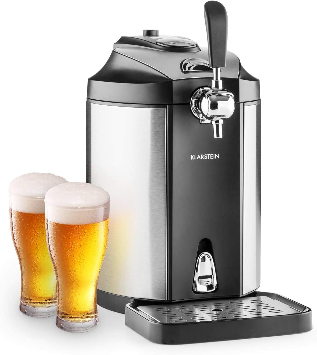 Klarstein Skal - universelle Bierzapfanlage mit integriertem Bierkühler, Kühlung auf 2-12 °C, thermoelektrisches Kühlsystem, 38 dB, Temperaturanzeige, inkl. Adapter für Heineken-Fässer, grausilber