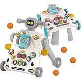 Baby Walker 3 in 1 Sit to Stand Push Walker With Activity Table and Center for Newborn Toddler (Grey)