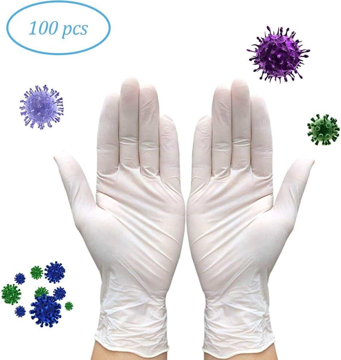 PVC Vinyl Disposable Gloves, Thicken, Powder Free, Food Grade Gloves, Latex Free, Heavy Duty Work Gloves Examination Gloves Industrial Gloves Hair Dye Laboratory Tattoo Healthcare 100Pcs White