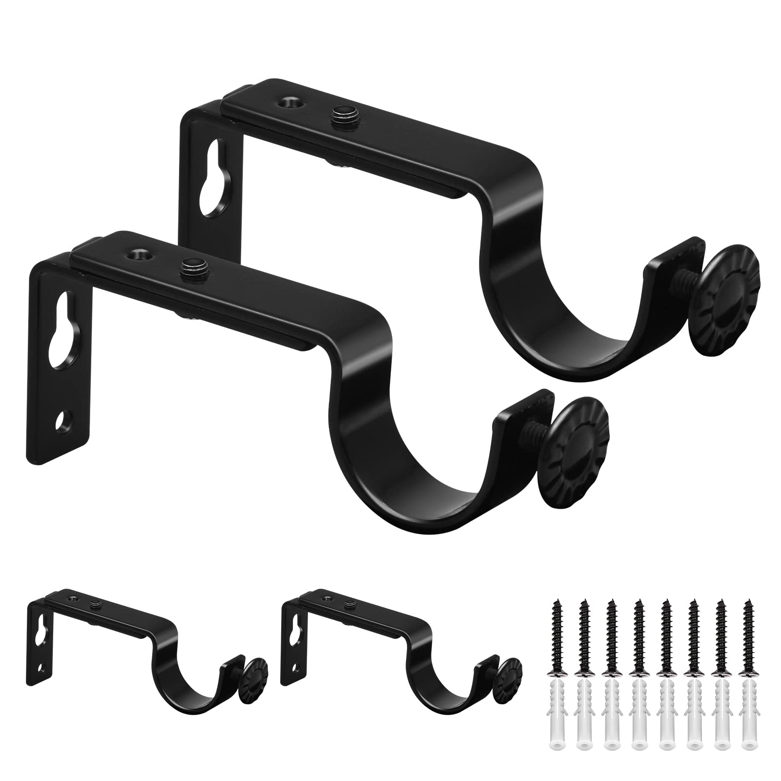 Curtain Pole Brackets, Adjustable Curtain Rail Bracket Black Metal Heavy Duty Drapery Rod Bracket Holder Support Hooks Wall Brackets for 25mm-28mm Drapery Pole, 4 Pack
