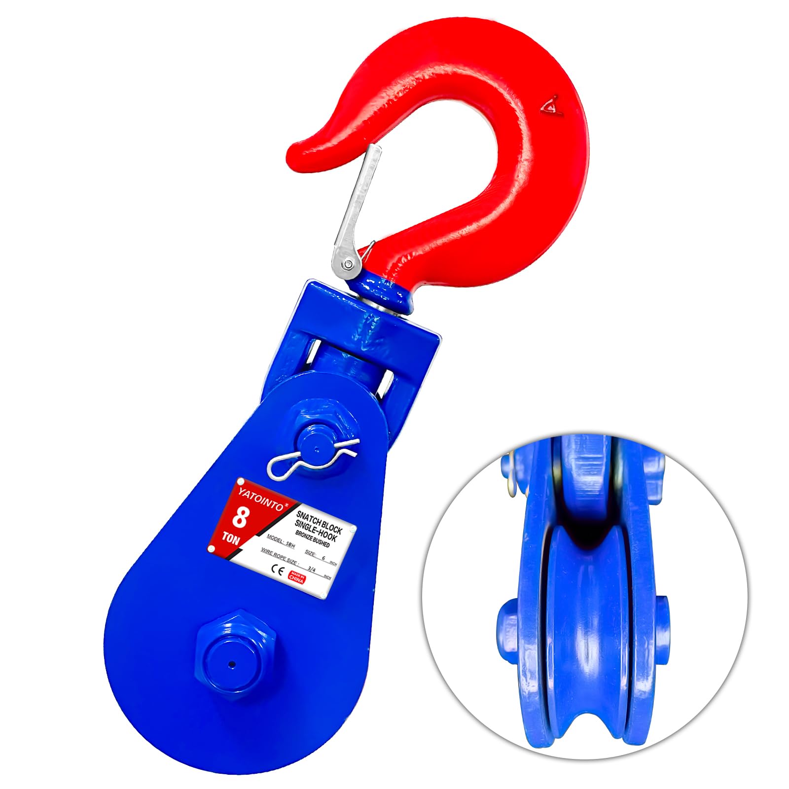 YATOINTO 8 ton Snatch Block with Hook, 6" Sheave