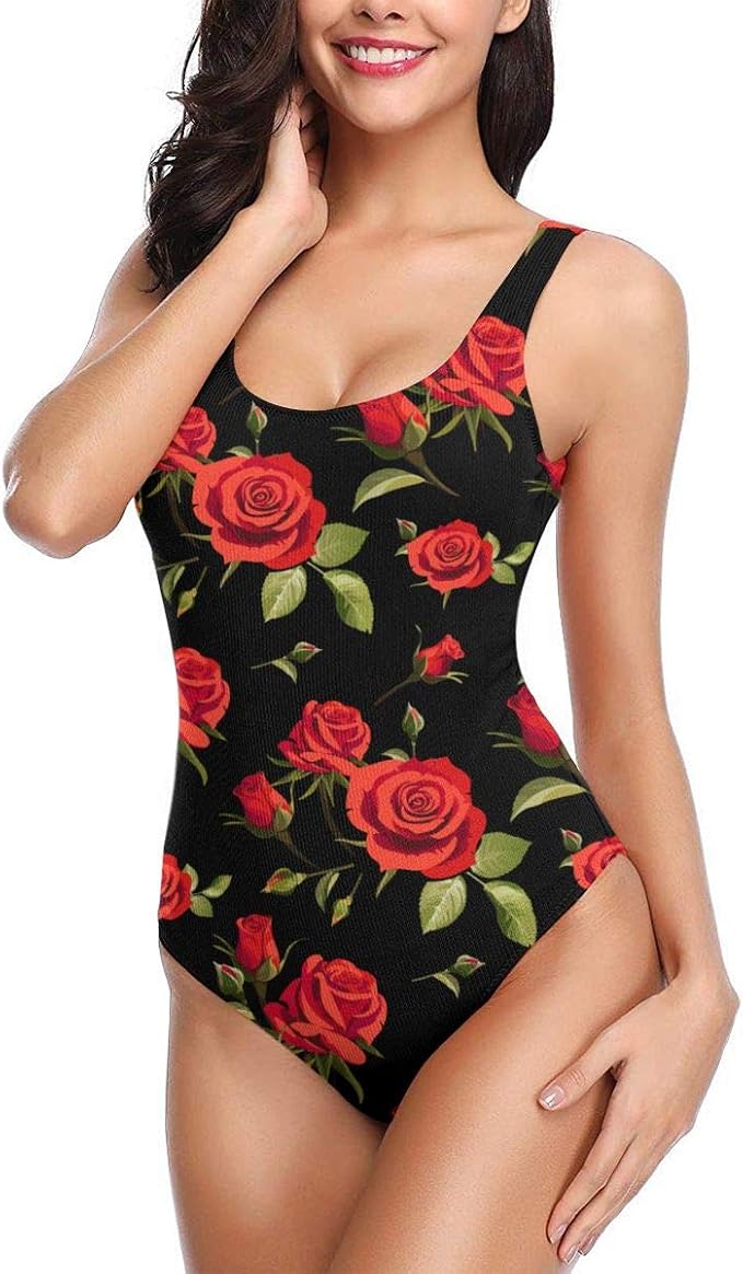 Amazon 黒人女性のストライプホルターネックワンピース水着に赤いバラ ビキニ セパレーツ 通販