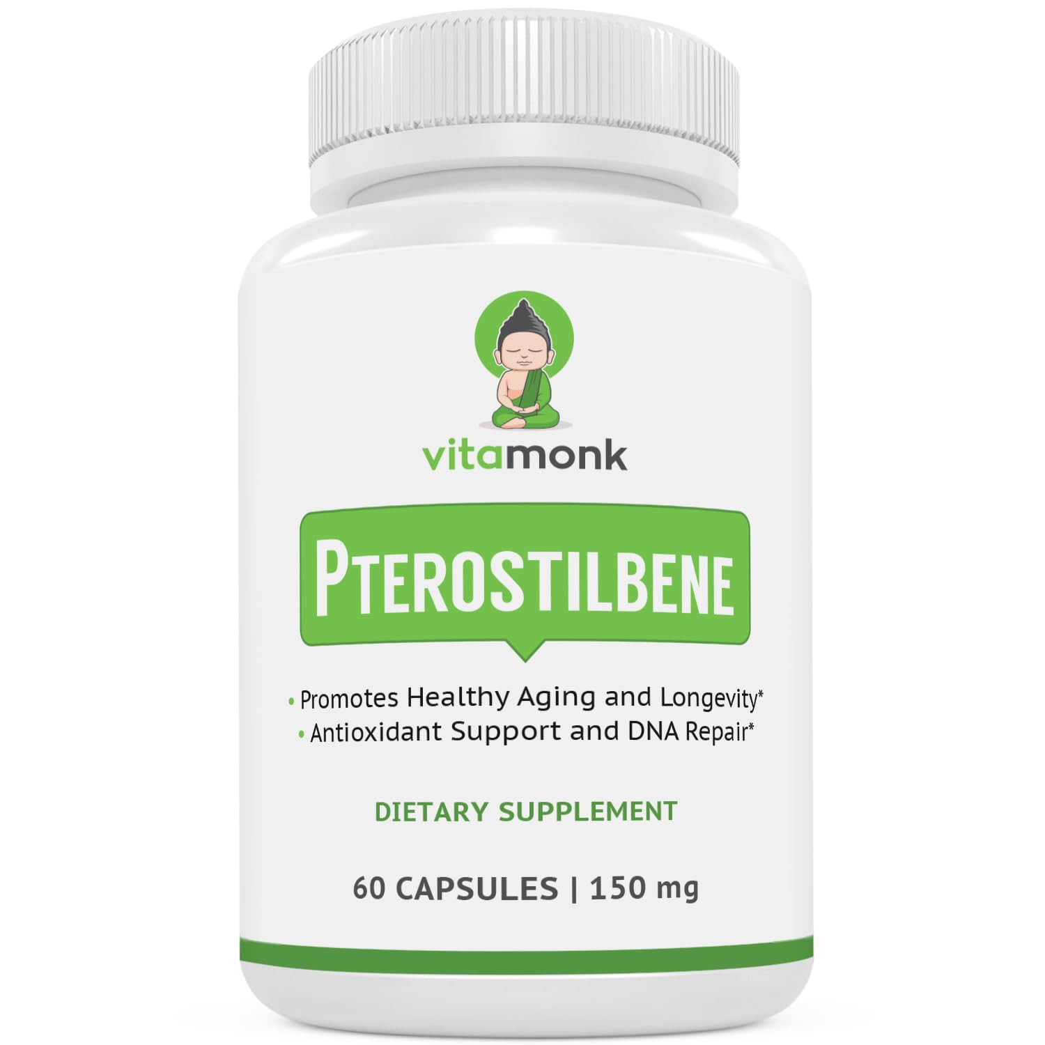 VitaMonk Pterostilbene 150mg Capsules No Artificial Fillers - Soy Free Trans-Pterostilbene Supplement which Promotes Healthy Aging and Longevity - 60 Veggie-Caps - Improved Resveratrol
