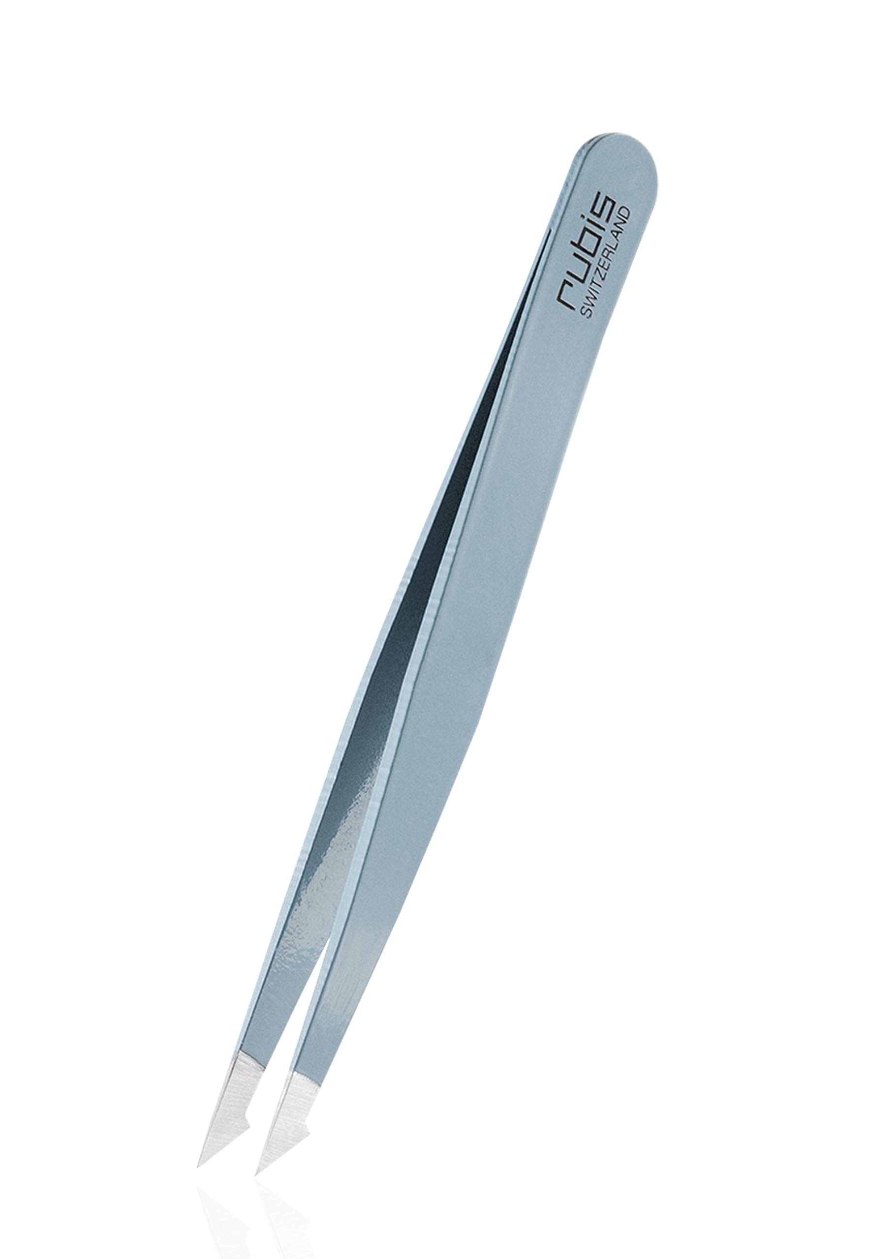 Rubis Tweezers Evolution 2in1 - Pointed Slant Tweezers - Sharp Point Tip - Fine Hair & Ingrown - Light Blue