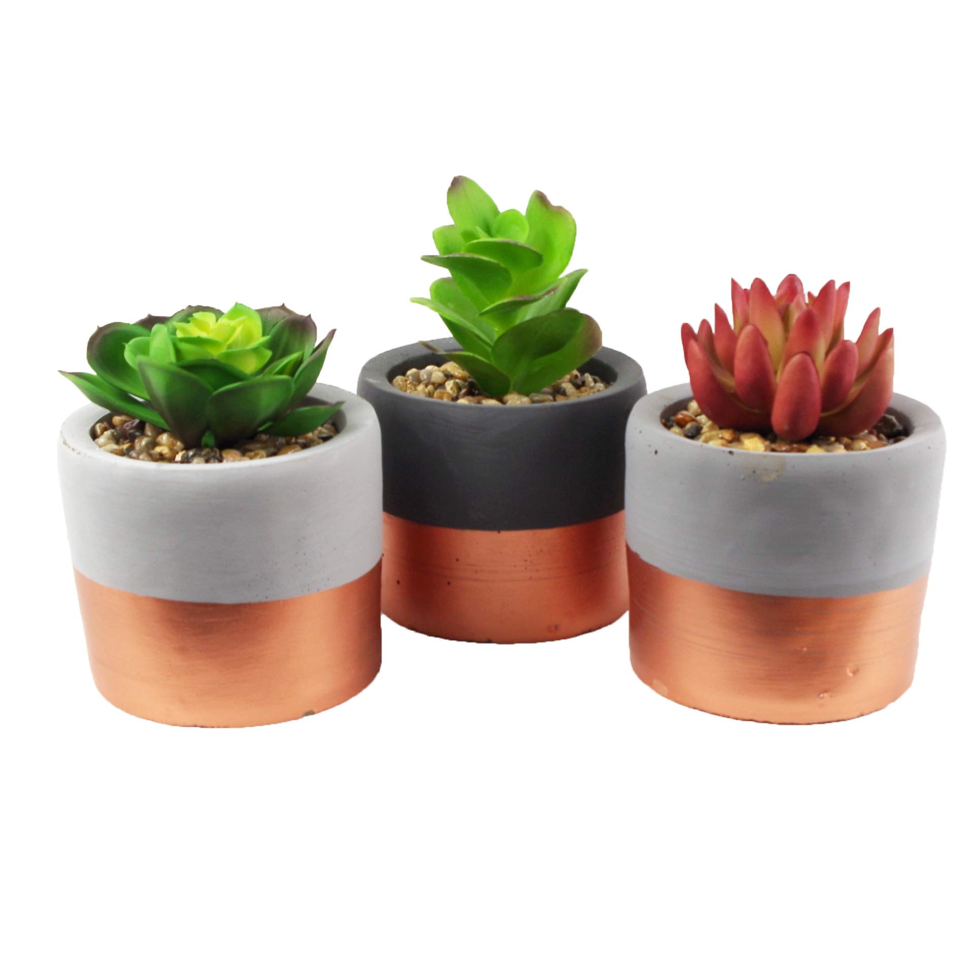 Leaf Set of 3 Mini Ceramic Planters with Artificial Plants