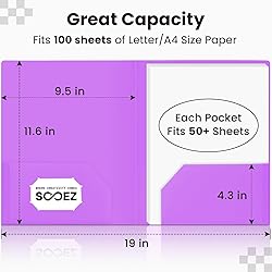 Sooez 6 Pack Folders with Pockets, Plastic File